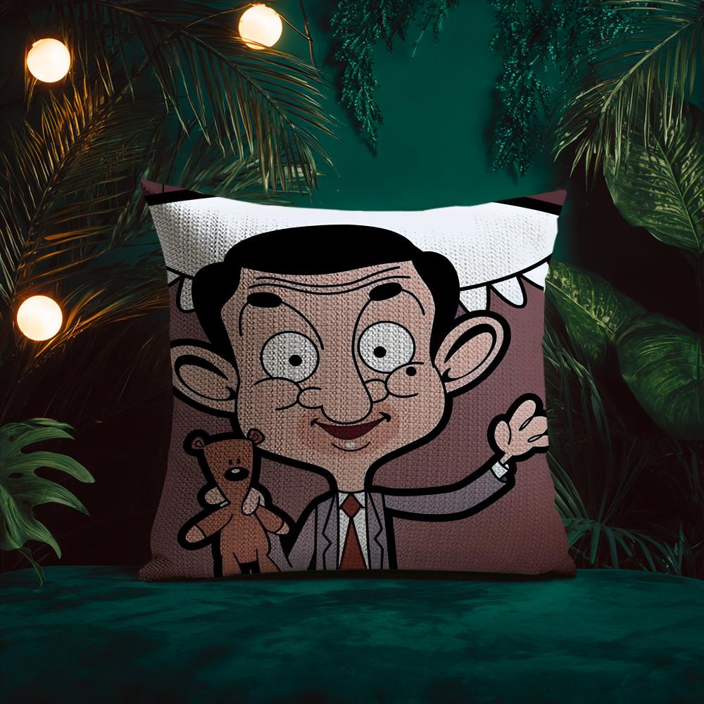 

Funny Cartoon Characters Mr BeanForGrowth Cushion Cover Silky elegant Comfort Sofa Bed Invisible zipper Beach pillowcase 30x30 cm