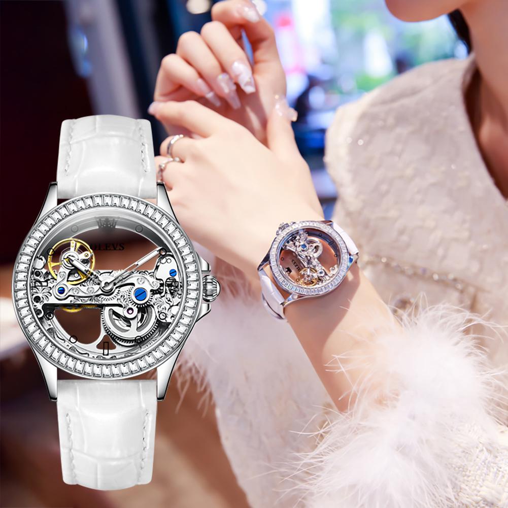 OLEVS Fashion Creative Hollow Design Watch Women Top Brand Luxury Automatic Mechanical Waterproof Women's Watches Reloj Mujer