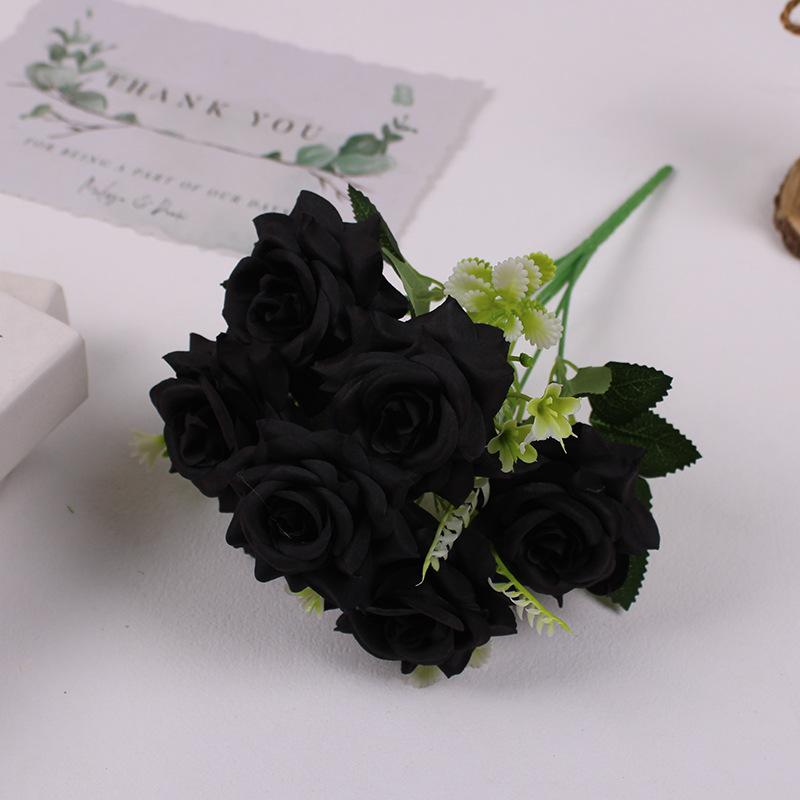 10pcs Simulation 7-head Corner Roses Bouquet Light Luxury Silk Pink Flowers Wedding Auditorium Decoration Rose Artificial Flower