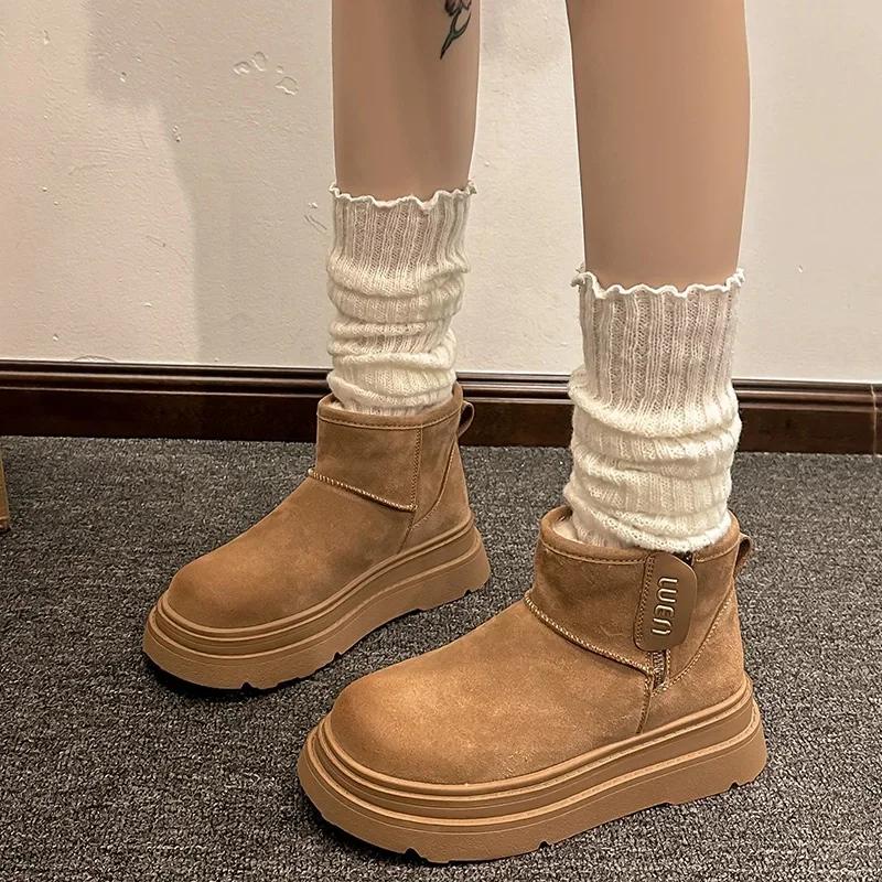 

Ботильоны на платформе, женские, замшевые, на плоской подошве, меховые, хлопковые, брендовые, зимние, плюшевые, теплые, женские, тренд 2025 года, мода, удобные, Botas Mujer 38