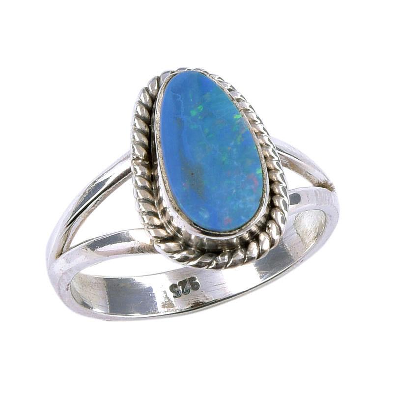 Natürlicher australischer Opal-Edelstein, 925er Sterlingsilber, Ringgröße 5,5, R0z48