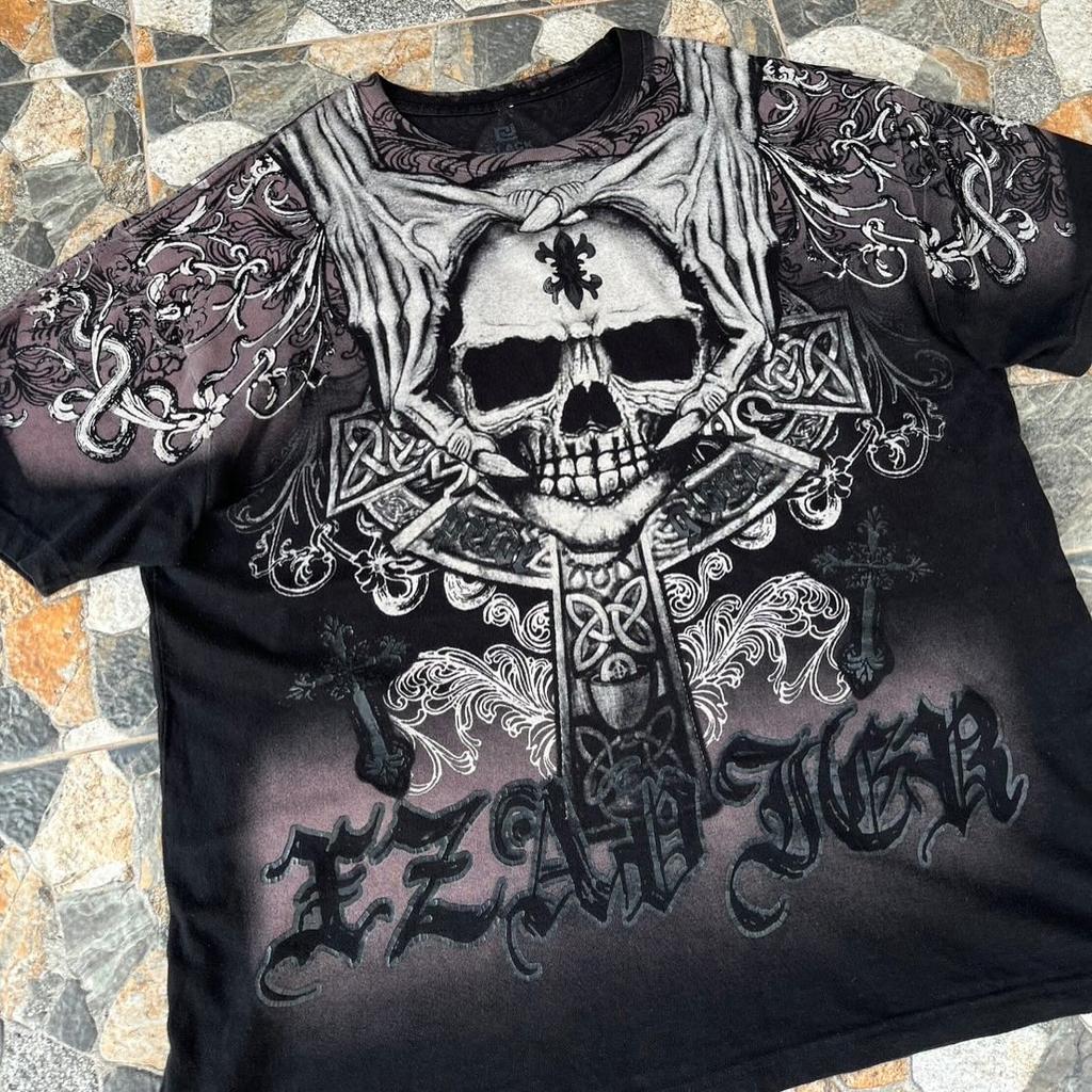 Topuri Retro Affliction anii 2000 Vară Stradă Gotic Retro Imprimat Tricou Supradimensionat Bărbați Hip Hop Harajuku Punk Mânecă Scurtă Tricouri Îmbrăcăminte Femei