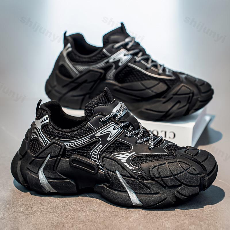 Madingi nišiniai vyriški žemo profilio kasdieniai sportbačiai su storu padu 2025 m. rudens naujiena tinklelis kvėpuojantis patogūs madingi universalūs masyvūs sportbačiai