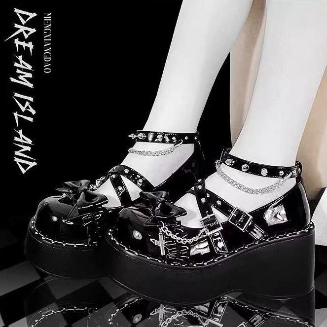 Spice Girl Dark Punk Style Lolit Shoes Japanese Cos Single Shoes 2024 New Subculture Thick-soled Thick-heeled Loafers