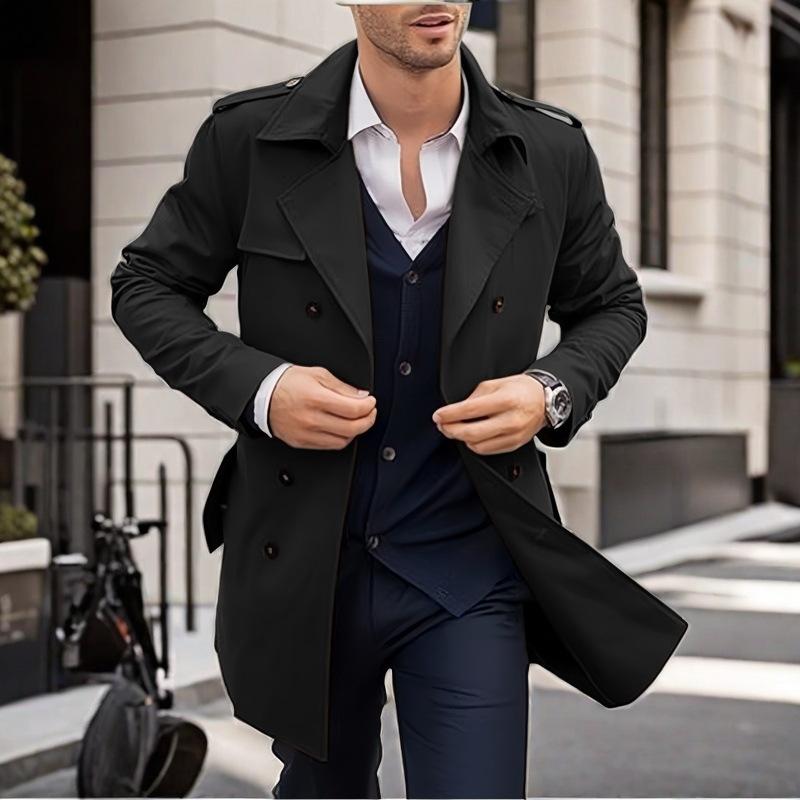 Autumn and Spring Men's Coat Medium and Long Double-breasted Casual Trench Coat