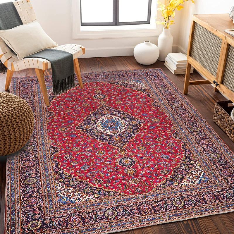 Large Persian Style Navy Blue Floral Area Rug Central Medallion Living Room Bedroom Traditional Decor Carpet Home Decoration Mat
