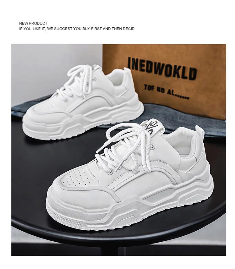 Men's Trendy White Breathable Skate Shoes - Spring 2025 Versatile Thick Sole Sports Casual Dad Sneakers.