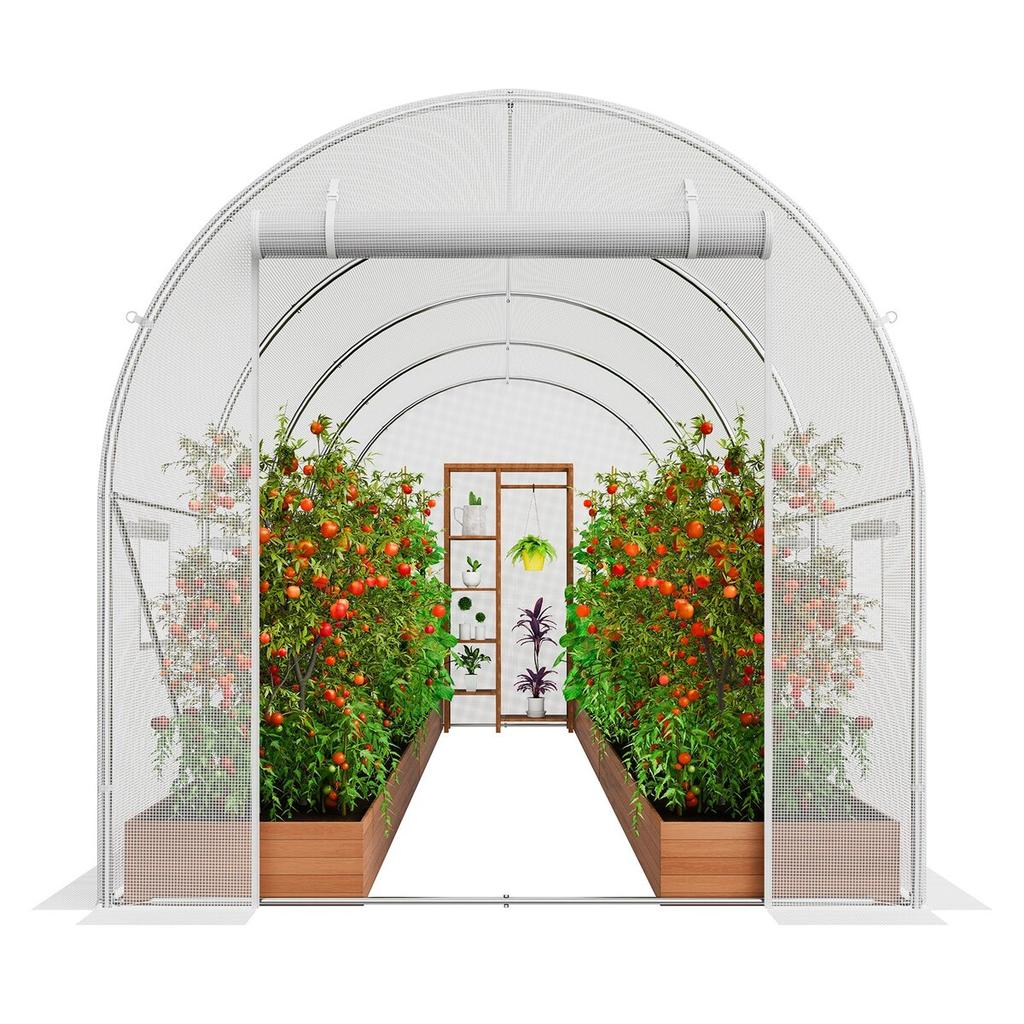 Walk-in Tunnel Greenhouse 14.6x6.36x6.3ft Galvanized Frame PE Cover White