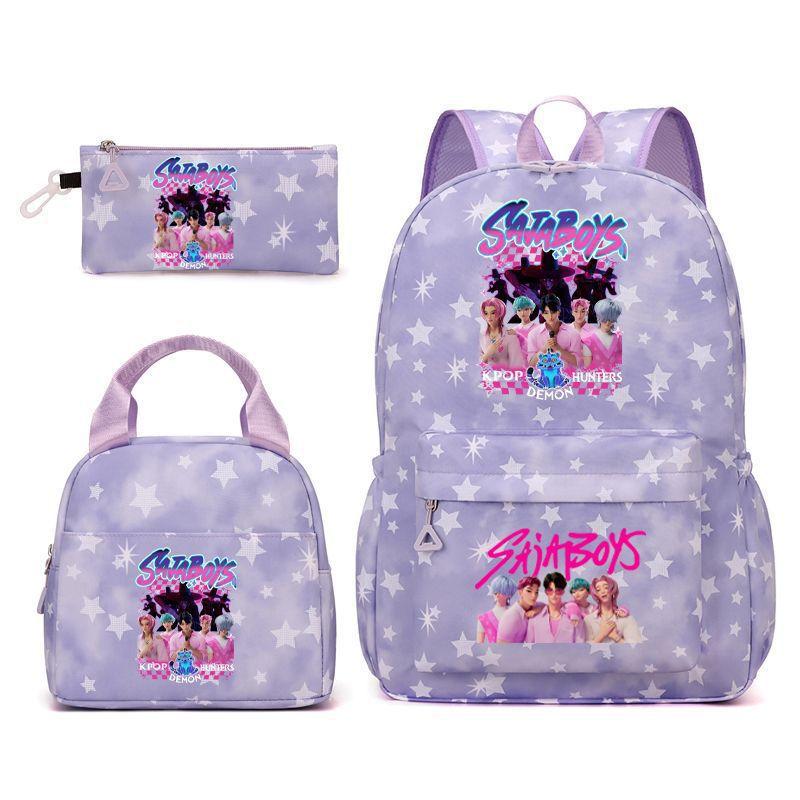 Kpop School Bag, Witch Hunter Girl Group Student Three-Piece School Bag, Large Capacity Backpack, Lightweight Cartoon School Bag