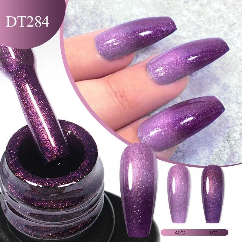 7ml Purple Glitter Auroras Thermal Gel Nail Polish Winter 3 Layers Temperature Color Changing Semi Permanent Manicure Nail Art Gel Varnish