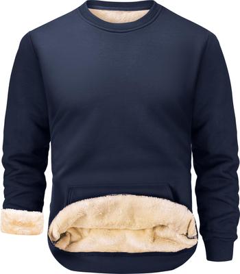 Peakwell Solider Rundhalsausschnitt mit Schlichtem Lang für Herbst und Winter Herren Fleece-gefüttertes Sweatshirt, Farbe, Taschen, Design, Ärmel, (Dunkelblau, L)