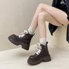 Fashion versatile retro British style platform Martin boots women's 2025 autumn and winter new contrasting color lace-up American round boots