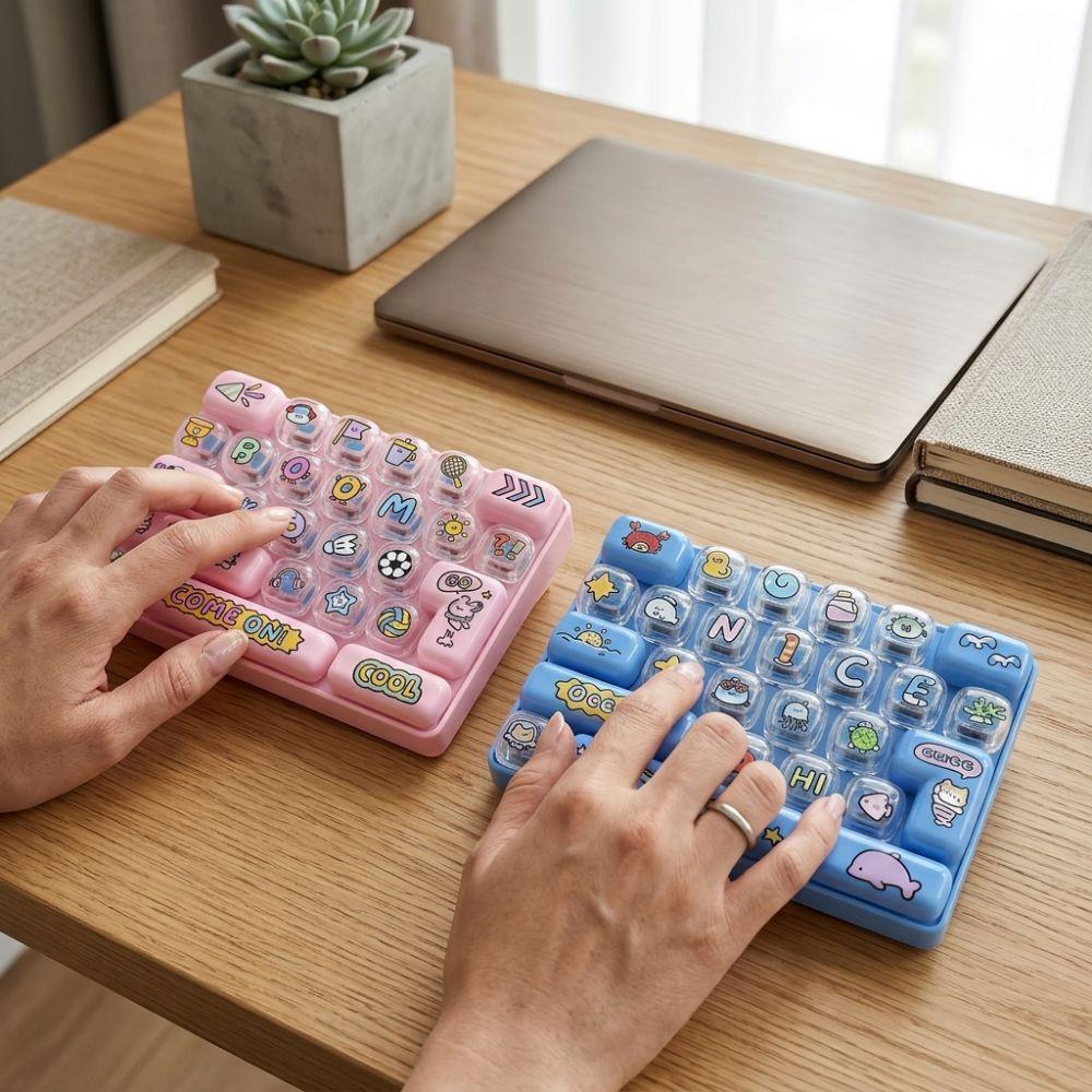Plastic Mechanical Fidget Keyboard Cartoon Fidget Keychain Toy Keyboard Pendant Backpack Pendant