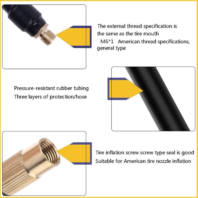 M6 Thread Extension Inflation Tube, Standard Tire Valve With Fine Teeth, Suitable For M6 Thread Integrated Air Pump
