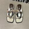 Niche Design Sense Metal Buckle Wedge Slippers Women's Summer Wear 2025 New Thin Open-toed Wedge Heel Shoes Sandals