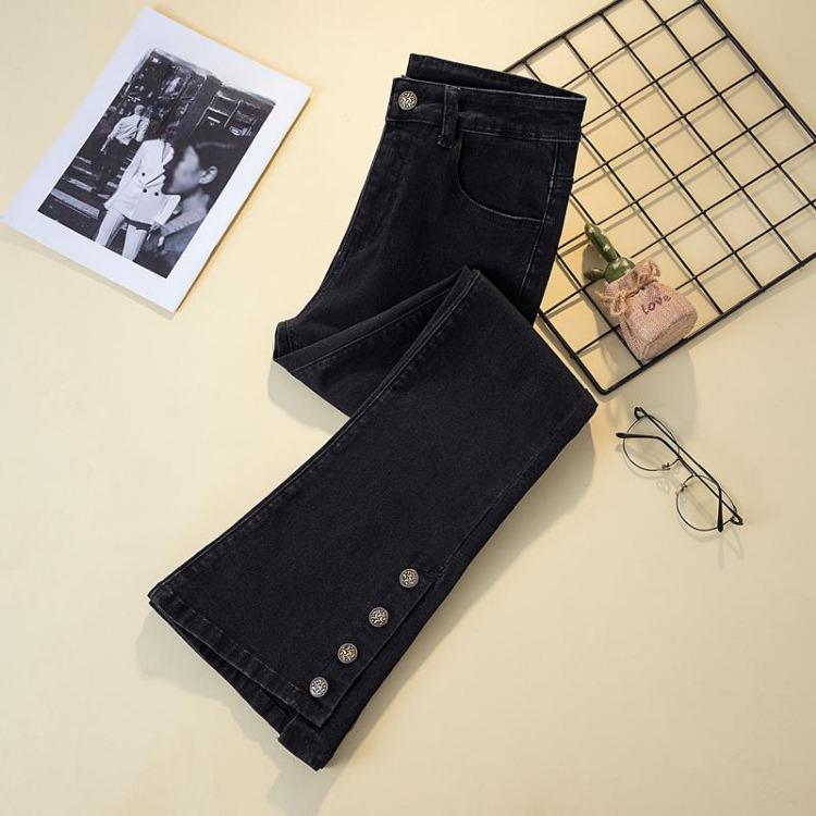 Blue Flare Jeans Pants for Women Plus Size 5XL Elastic Loose Casual Harem Trousers with Buttons Spring