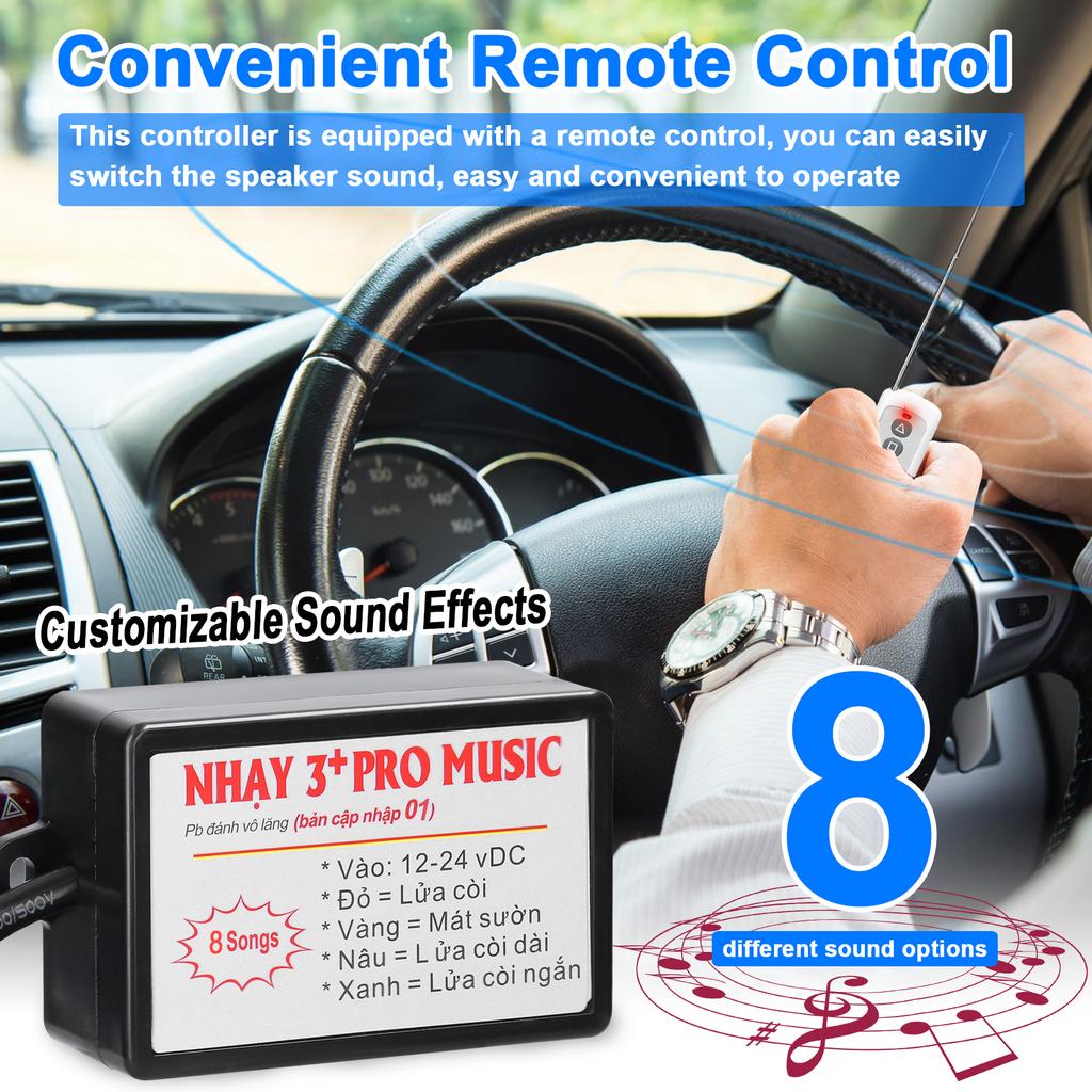 Car Horn Controller Electric Horn Speaker Sound Control Unit with 8 Sound Effects Switching Remote Control 12-24V for Car Truck