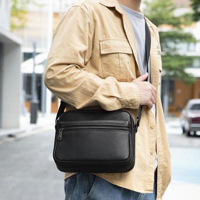 Trendy Genuine Leather Shoulder Bag Horizontal Square Crossbody Bag Casual Sports Shoulder Satchel