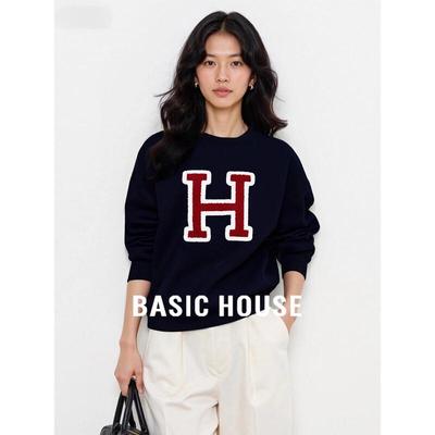 Basic House Women's American Retro Embroidered Pullover Sweatshirt
