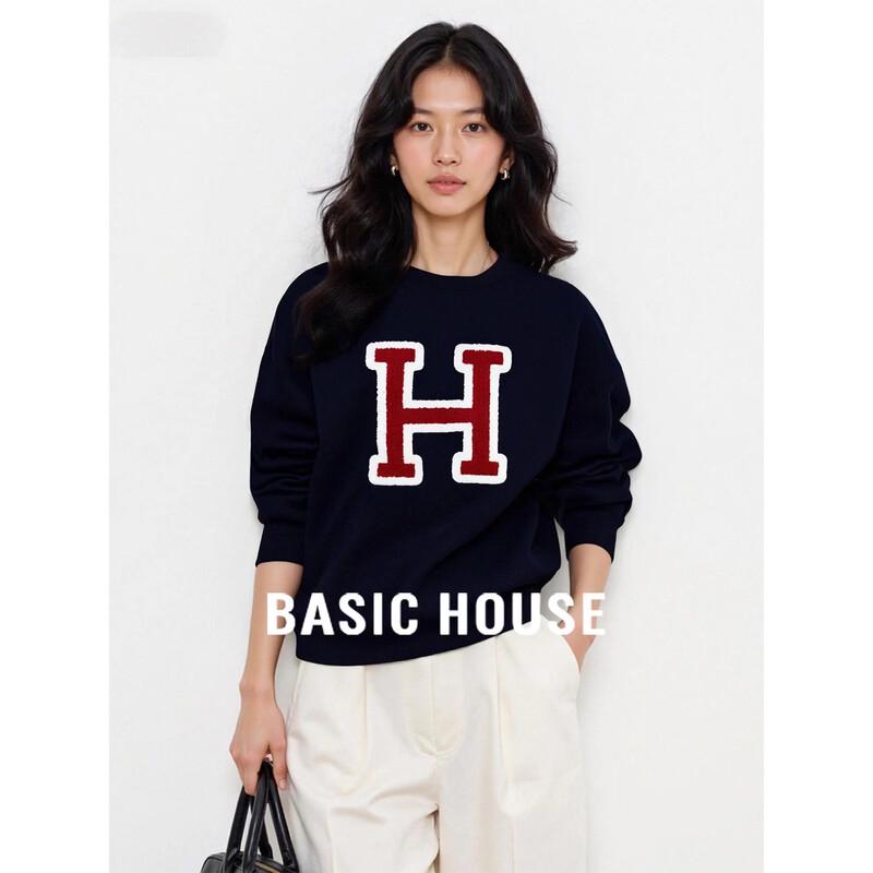 Basic House Women s American Retro Embroidered Pullover Sweatshirt One Size