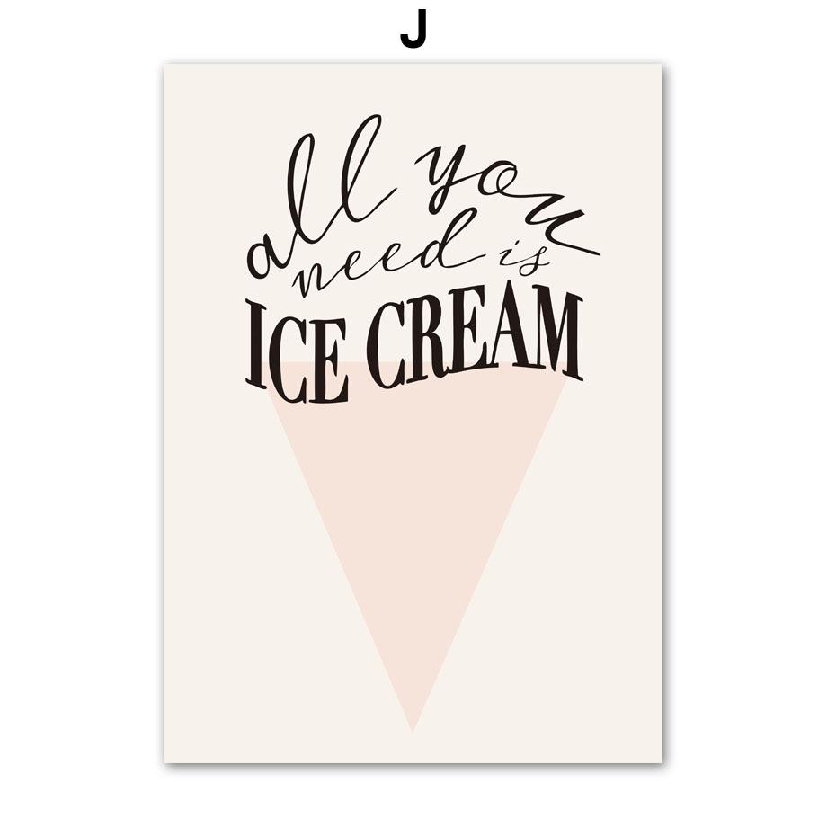 Grüne Eiswaffel Kuchen Zitat Poster und Drucke Wandkunst Leinwandmalerei Bilder für Getränkeladen Hotel Restaurant Raumdekoration