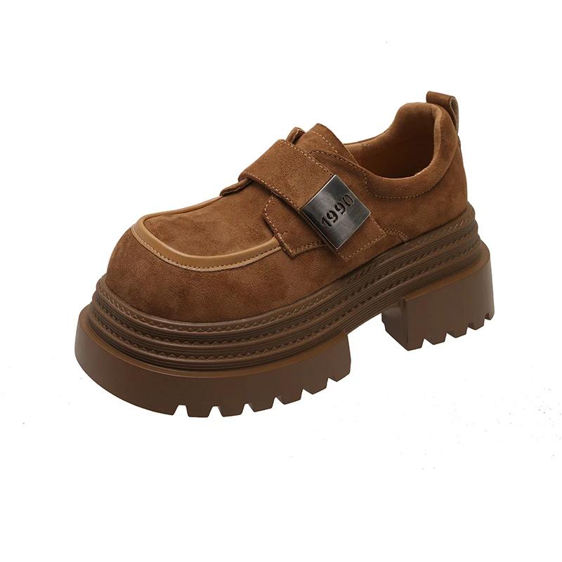 

Fashion Women s Casual Shoes Round Head High Heels Anti-slip Women Heeled Shoes 2025 Spring New Style Buckle Suede Velcro Zapatos Mujer 35