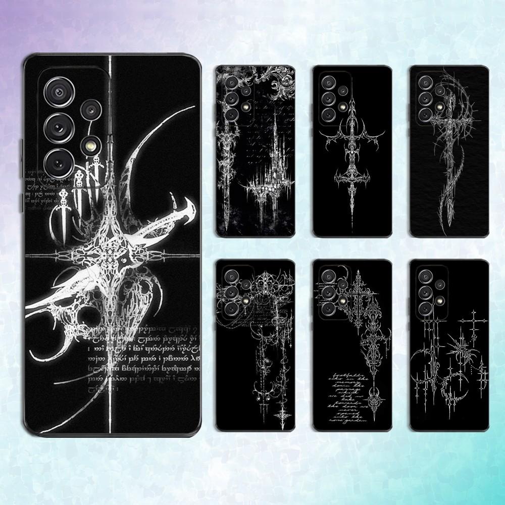 Gothic Cyber Sigil Cross Phone Case For Samsung S25,S24,S23,S22,S21,S20,S10,Ultra,Plus,Lite,FE,Soft Silicone Black Cover