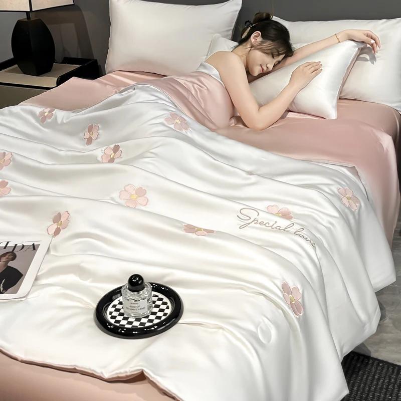 Kühle Sommerdecke - Gewaschene Eis seide, Atmungsaktiv & Schnelltrocknend, Hautfreundlich (Mehrere bunte Muster)