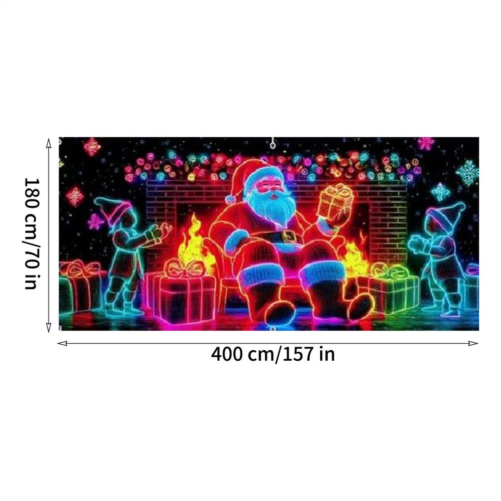 

Santa Garage Door Cover Christmas 13x6ft UV Fluorescent Holiday Decoration Festive Living Room Backdrop for Homeowners Party