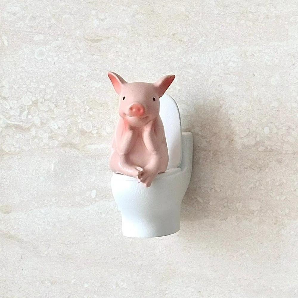 Cartoon Pig Desktop Ornaments PVC Toilet Frog Ornaments Adorable Pig Figurine Gag Gift