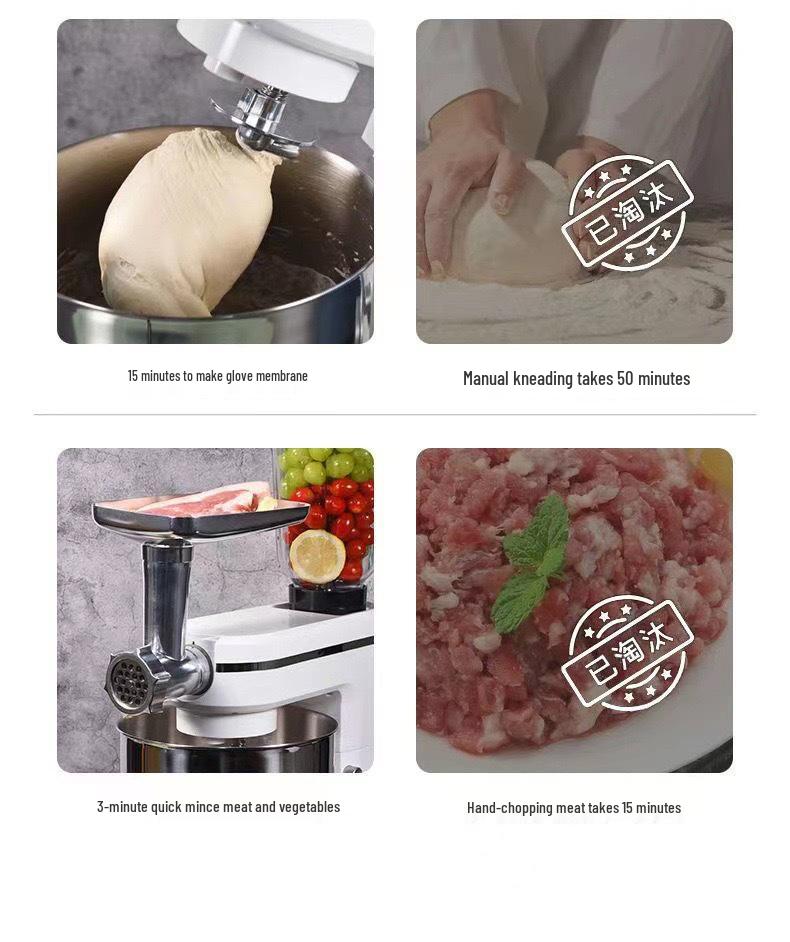 110V Multi-Function Automatic Chef Machine: Dough Kneader, Mixer, Blender, Meat Grinder, Juicer