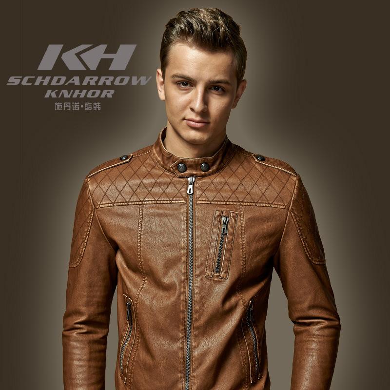 Leather jacket men's stand-up collar washed PU leather jacket nostalgic explosion