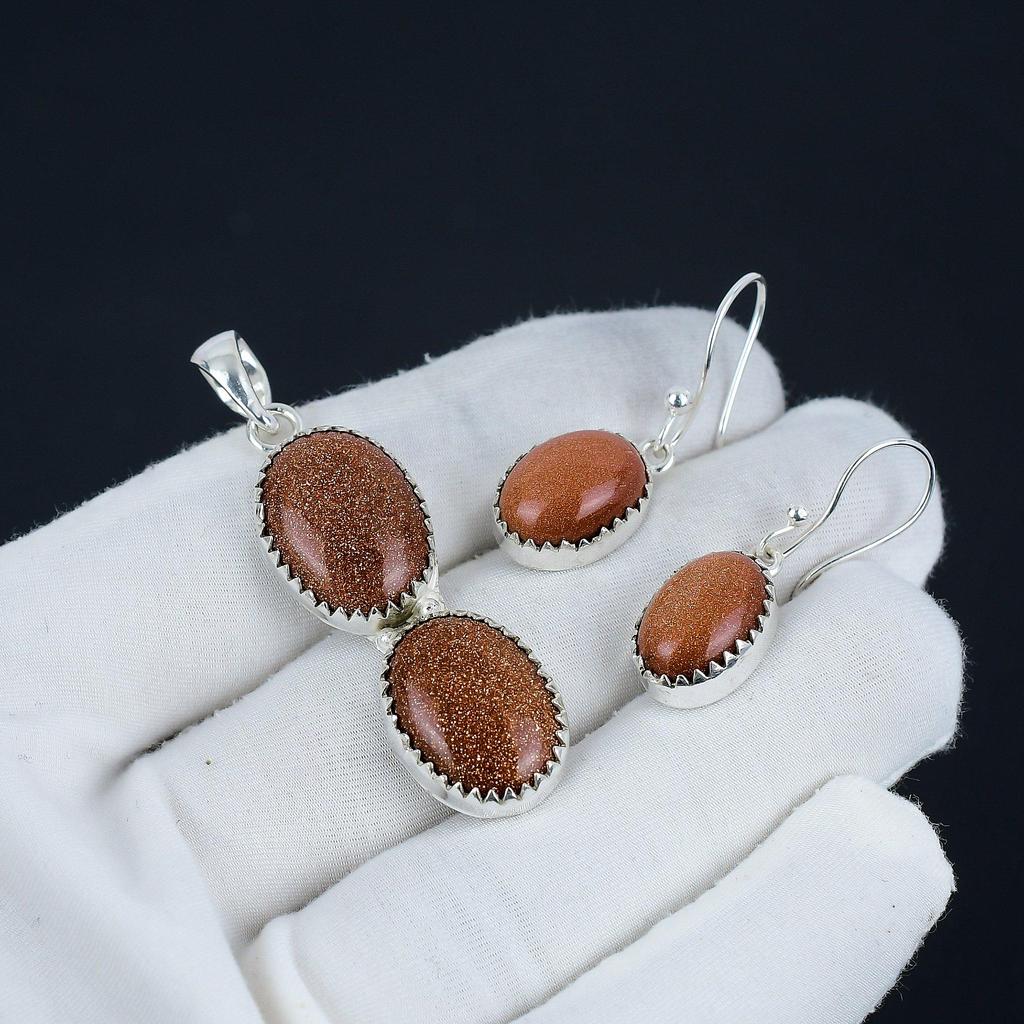 Natural Red Sunstone Pendant Set, Red Sunstone Gemstone Handmade 925 Sterling Silver Earring Pendant Set For Women Pendant Party Wear Gift
