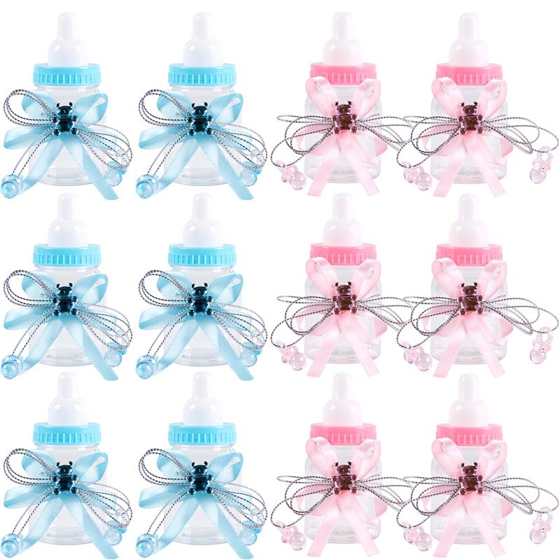 6/12pcs Blue Pink Baby Shower Gift Box Bottle Boy Girl Birthday Party Favors Gift Favorite Baptism Christening Candy Boxes