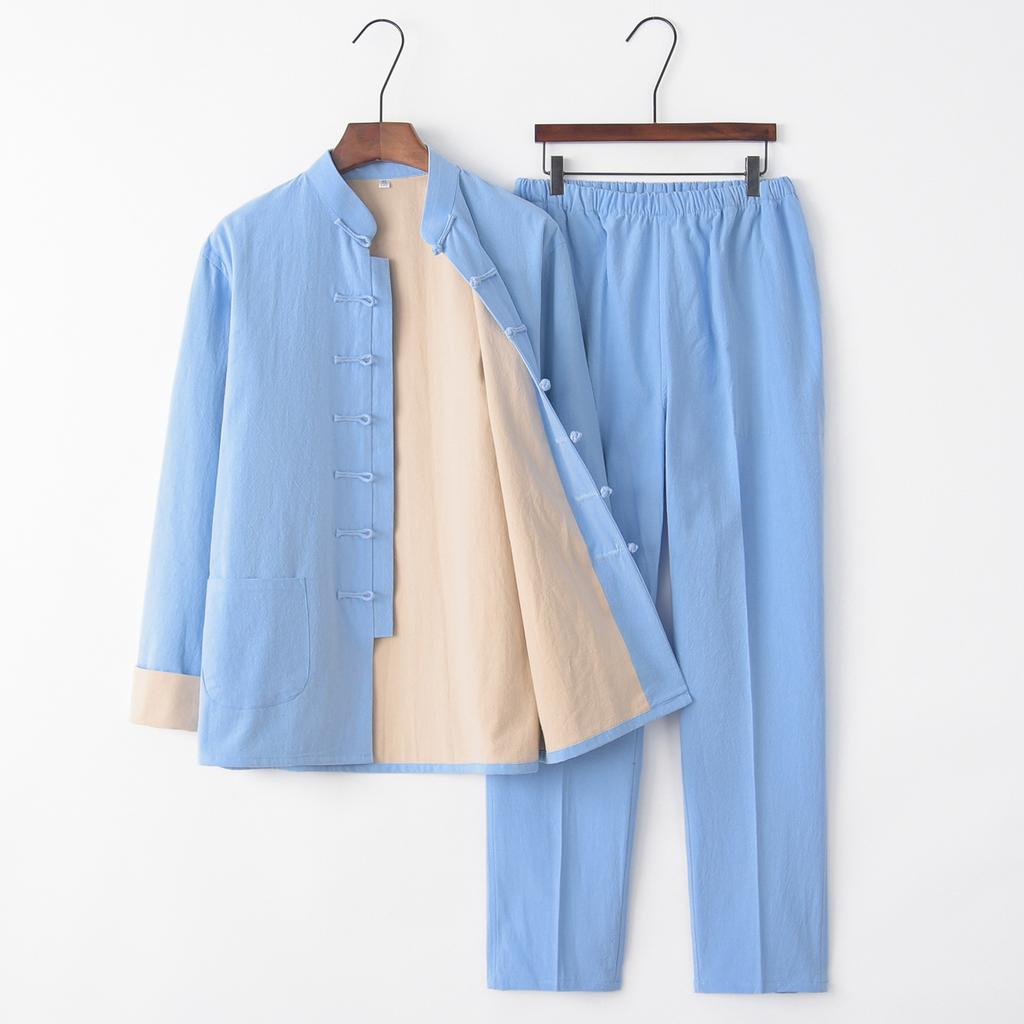 Tradiční čínský styl Muži Bavlněné Lněné Topy Kalhoty Hanfu Tang Suit Kung Fu Tai Chi Jednotná orientální móda Soupravy oblečení