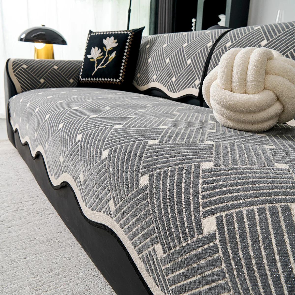 

Modern And Minimalist French Retro Chenille Sofa Cushion New Four Seasons Universal Anti Slip Sofa Cushions Cover Cover 90x70cm 1pcs сірий