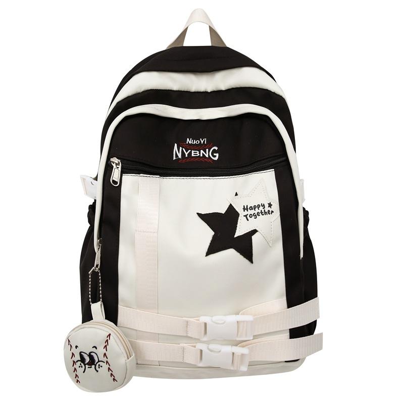 Студенческий школьный женский рюкзак с контрастным цветом и пятиконечной звездой — фото 22