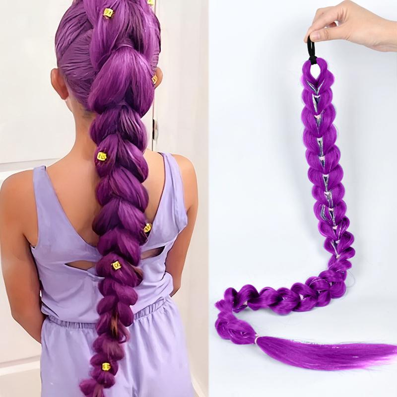 32 Inch Long Purple Synthetic Braided Ponytail Wig Hair Extension for Women Teens Daily Cosplay Festival Fashion Looks
