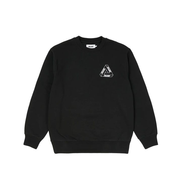 Palace Outliner Designer Crew Neck Sweatshirt With Tri-Ferg Back Print Unisex Tops Black P20CS140