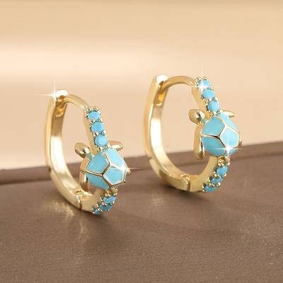 Inlaid Synthetic Turquoise Metal Plated Hoop Earrings Women's Exquisite Elegant Daily Banquet Jewelry Accessories Gifts