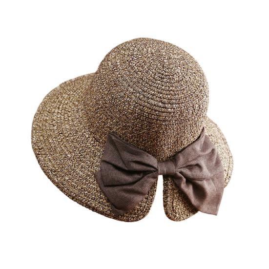 Straw Hat Bowknot Decor Wide Brim Foldable Summer Hat Sun Protection Lightweight Outdoor Travel Sun Hat Sunshade Accessory