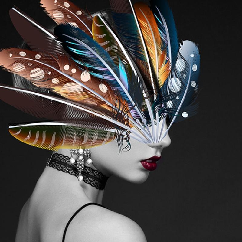 

Портретные картины на холсте, плакаты и принты на стене, девушка с перьями, принты на холсте, домашние настенные декоративные картины 20x20cm no frame белый дыма