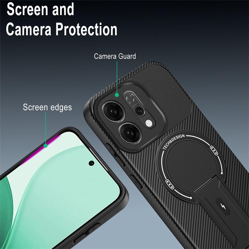Carbon Fiber Pattern Armor Case For OPPO Reno 14 Pro Reno14 5G Cover Magnetic Wireless Chraging Fold Stand Shell Fundas