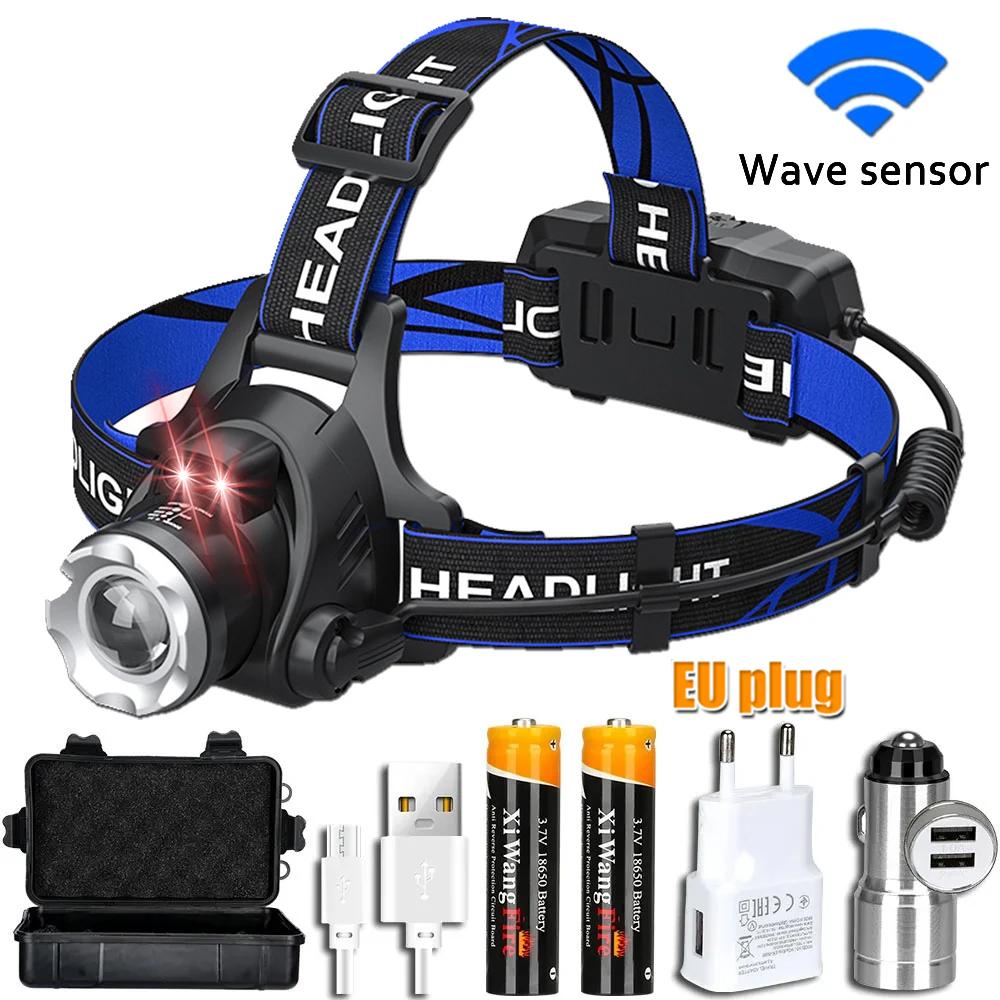 Super Brigh LED Induction Headlamp USB Rechargeable Headlight Aluminium Alloy Outdoor Waterproof Head Lamp High Lumen Head Torch
