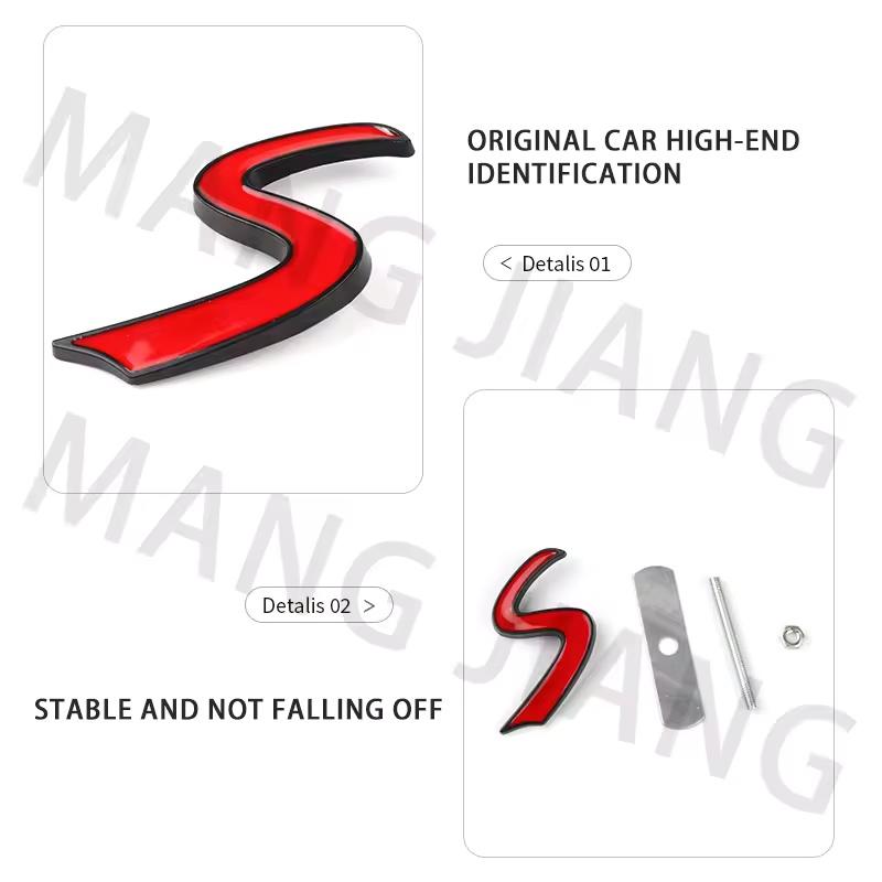 Car 3D Letters Metal S Front Grille Badge Emblem Decals For C-ooper R50 R52 R55 R56 R60 F54 F55 Countryman Auto Accessories