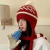 Red Hairball Knitted Ear Protection Hat Women's Season Shows a Small Face Wool Hat Big Head Circumference Warm Bag Head Hat