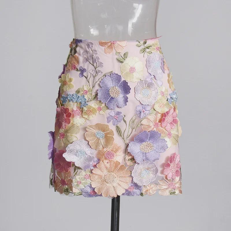 2025 Spring Retro Pastoral Embroidered Floral Sleeveless Top and High-Waist Skirt Set