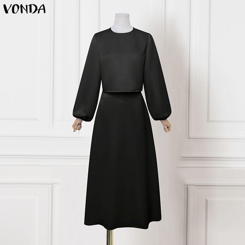 VONDA Elegant Women Outfits Long Sleeve Short Blouse and Skirts Casual Two Piece Suit Sets