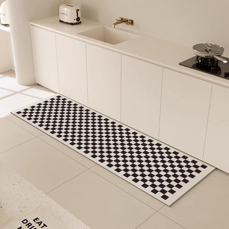 Kitchen Floor Mat Absorbent Special Carpet Non-slip Quick-drying Diatom Mud Foot Mats Plaid Pattern Light Luxury High-end Rug
