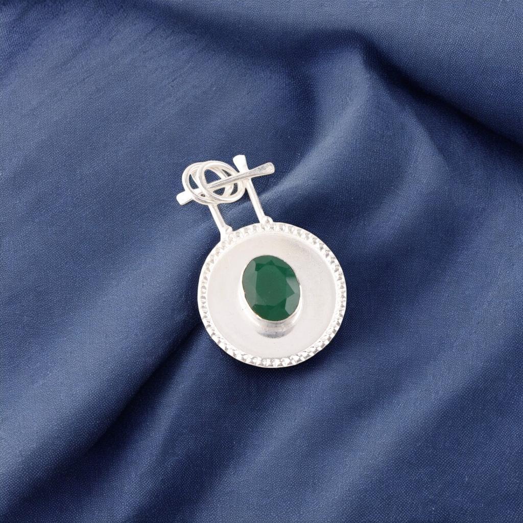 Green Onyx Gemstone 925 Stamped Silver Jewelry Pendant 1.4" For Anniversary Gift PP-57-17